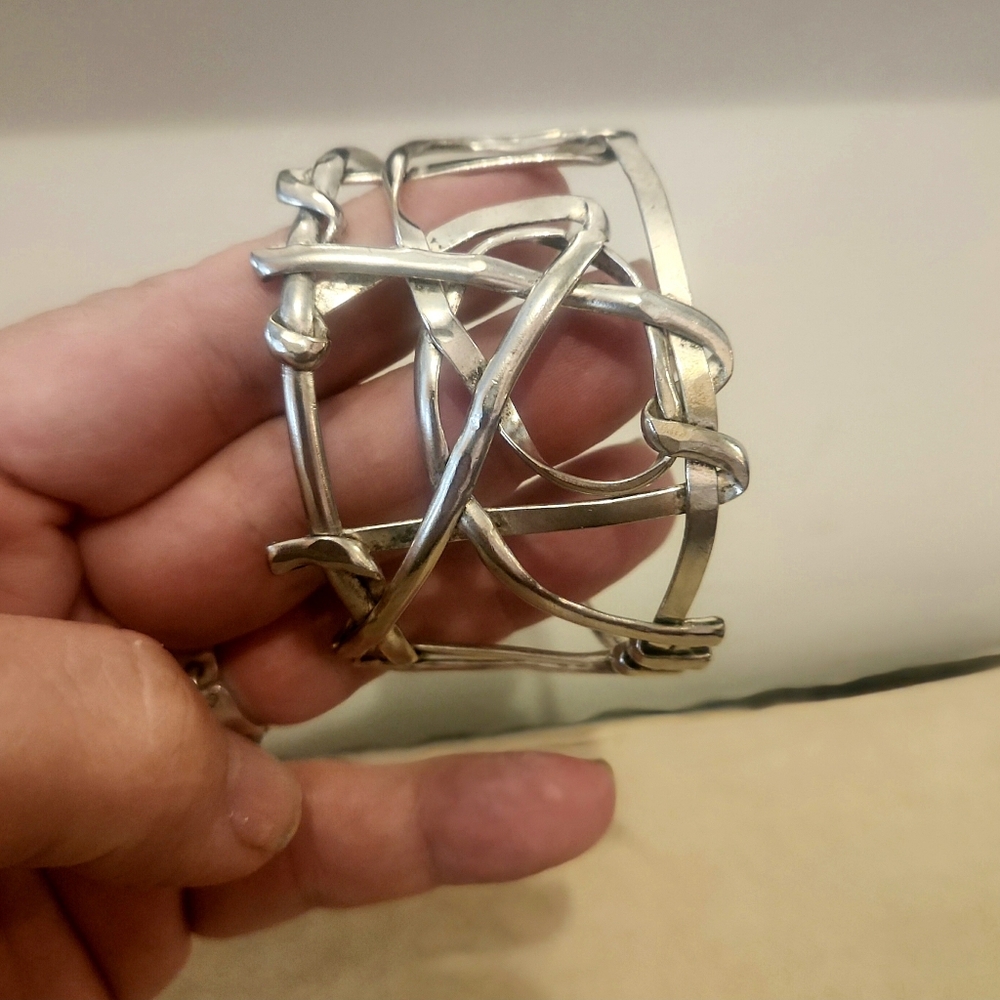 Vintage Sterling Silver MCM Hammered Cuff Bracelet